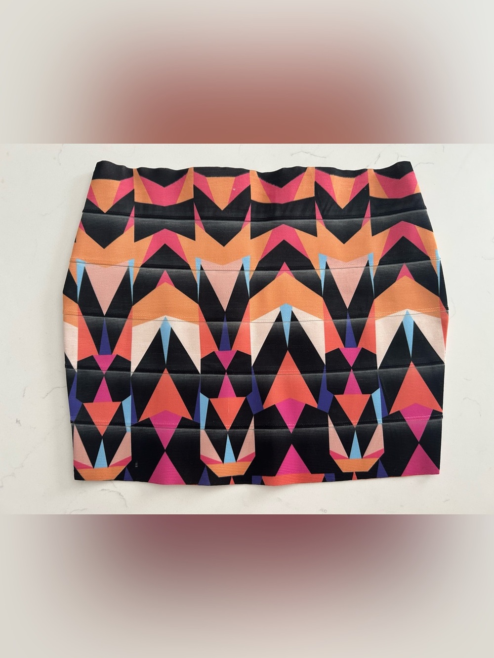Mini Skirt Spandex Geometric Multicolor Pull/On Mini Skirt Size M